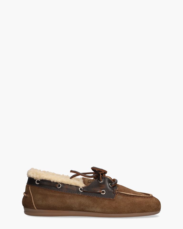 Boat Loafer Brushed Fur Bruin Dames Veterschoenen