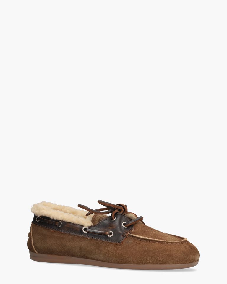 Boat Loafer Brushed Fur Bruin Dames Veterschoenen