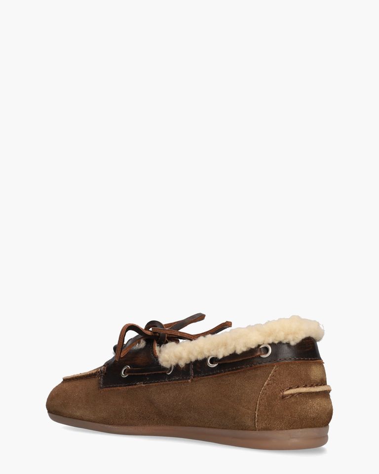 Boat Loafer Brushed Fur Bruin Dames Veterschoenen