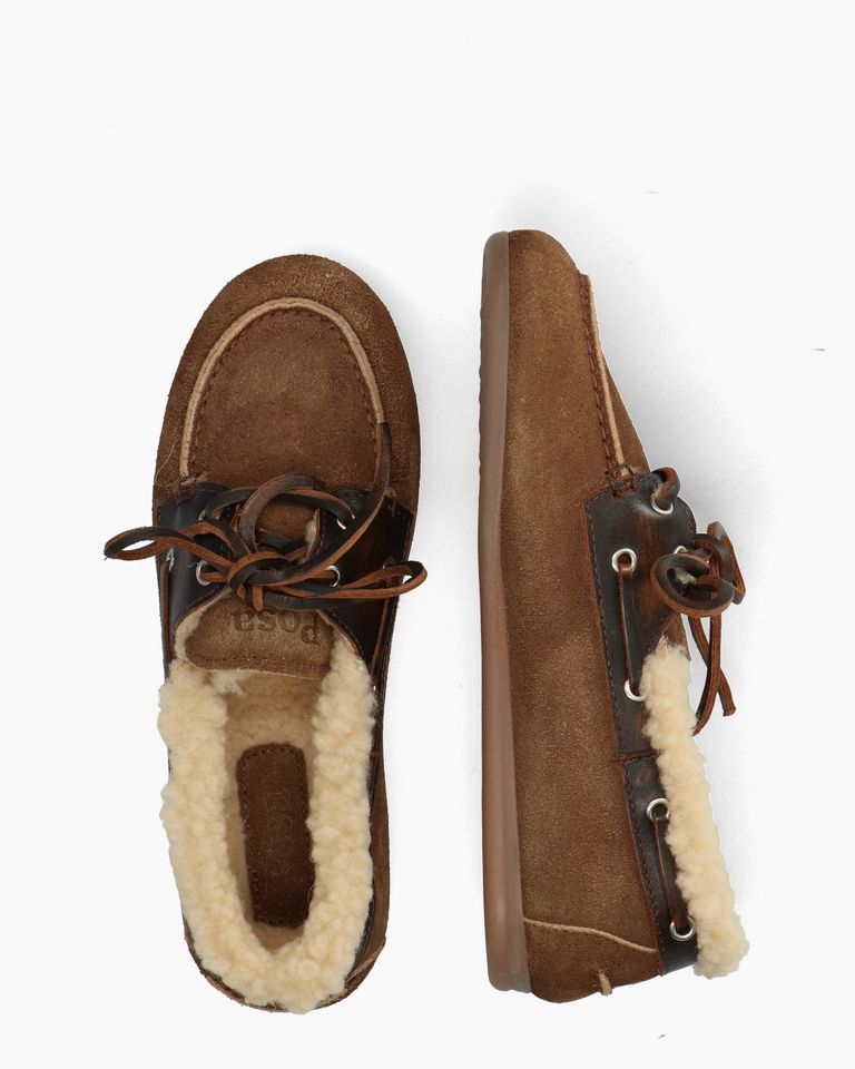 Boat Loafer Brushed Fur Bruin Dames Veterschoenen