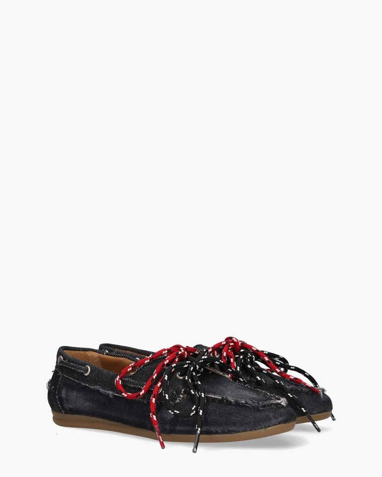 Nahua Tejano Zwart Denim Dames Veterschoenen