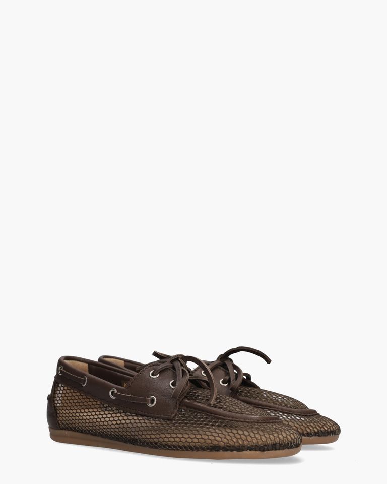Boat Loafer Mesh Donkerbruin Dames Veterschoenen