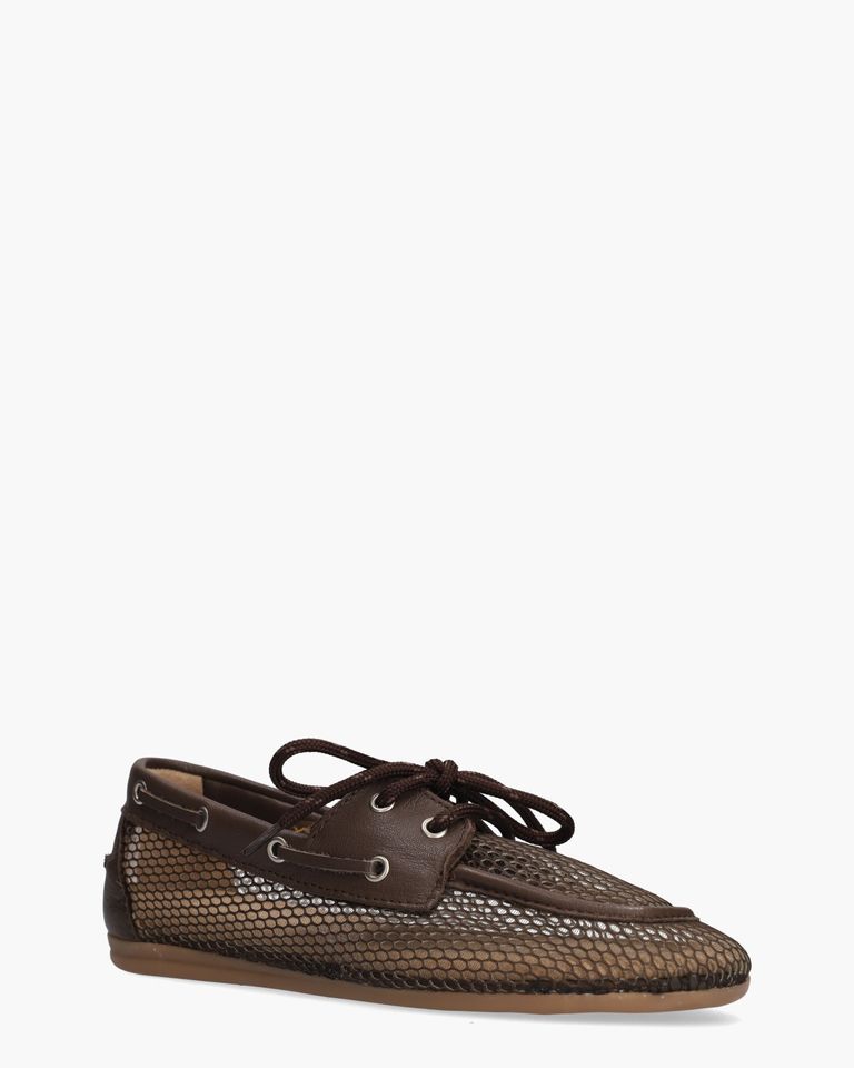 Boat Loafer Mesh Donkerbruin Dames Veterschoenen