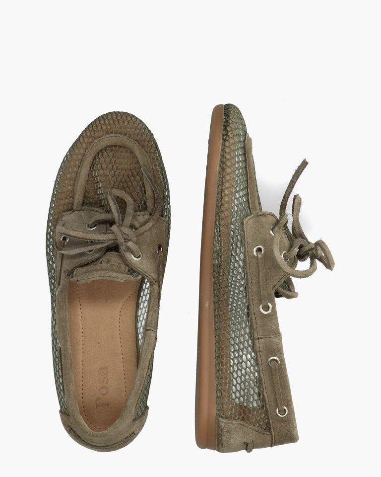 Boat Loafer Mesh Khaki Dames Veterschoenen