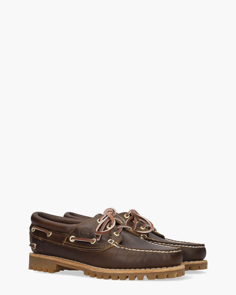 Noreen 3-Eye Lug Boat Shoe Donkerbruin Dames Veterschoenen