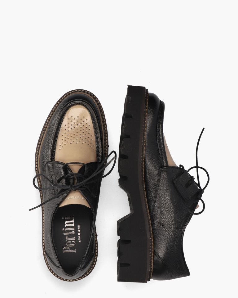 32756 Zwart/Beige Dames Veterschoenen