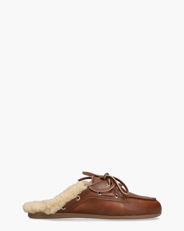 Boat Loafer Mule Fur Cognac Damesslippers