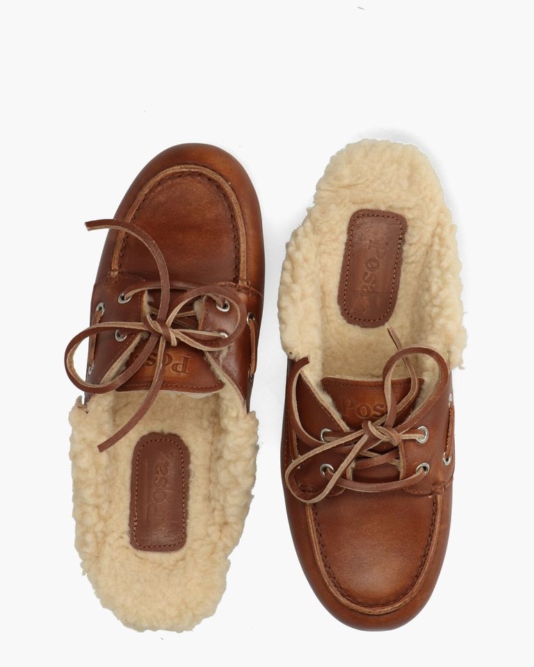 Boat Loafer Mule Fur Cognac Damesslippers
