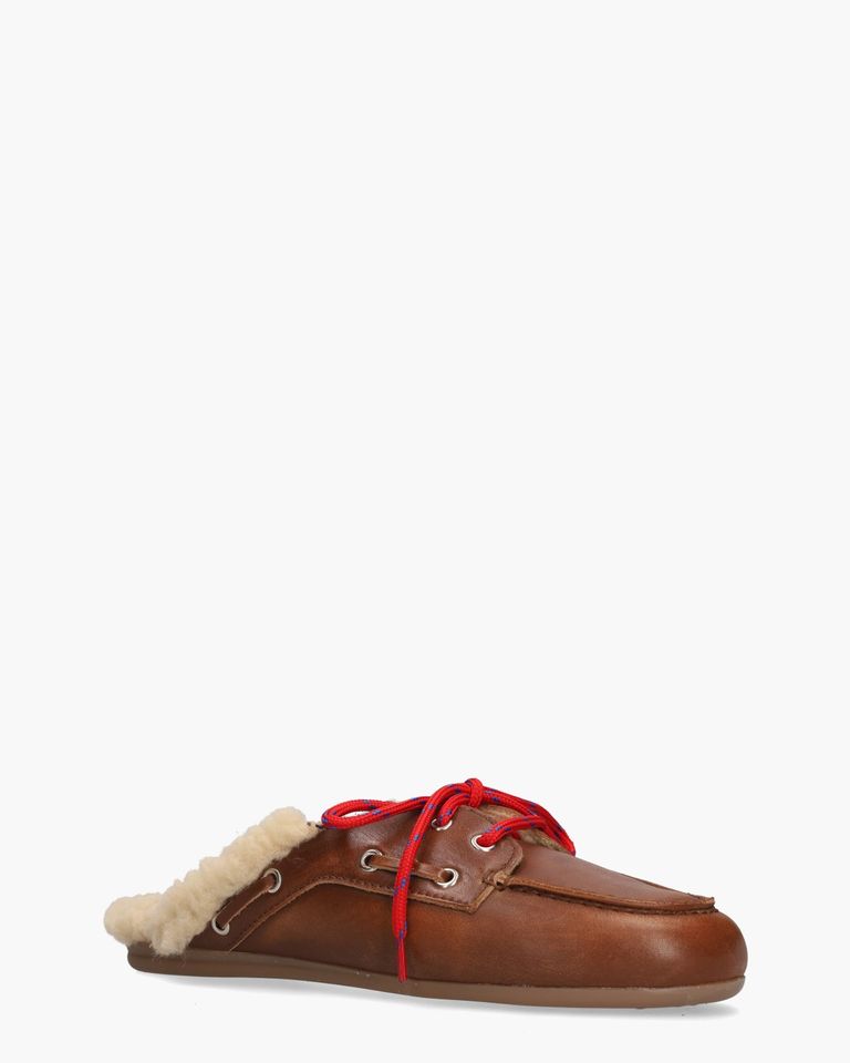 Boat Loafer Mule Fur Cognac Damesslippers
