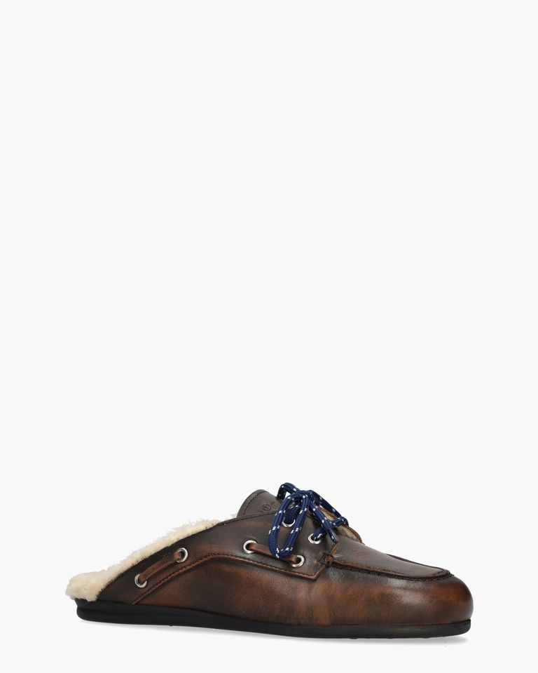 Boat Loafer Mule Fur Donkerbruin Damesslippers