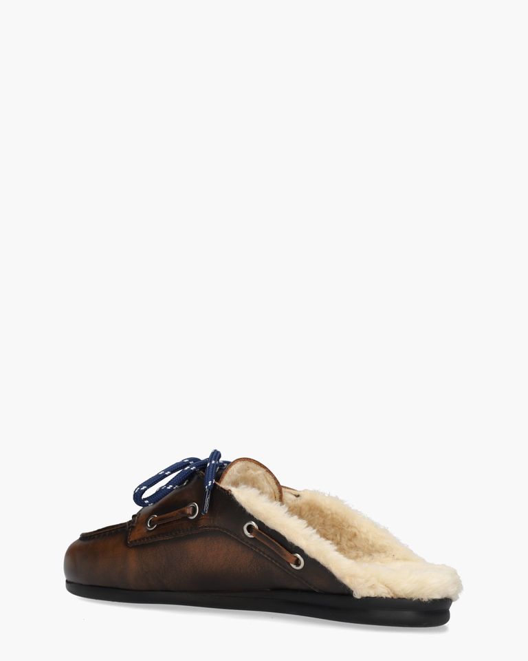 Posa Boat Loafer Mule Fur Donkerbruin Damesslippers - Van Arendonk.nl