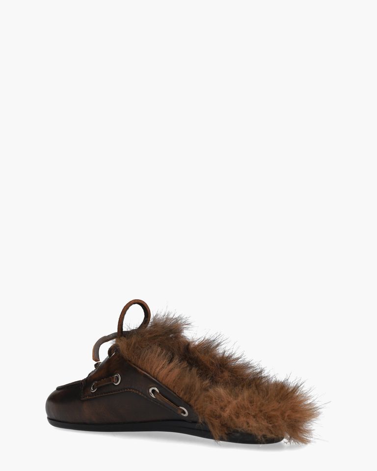Boat Loafer Mule Hairy Fur Donkerbruin Damesslippers