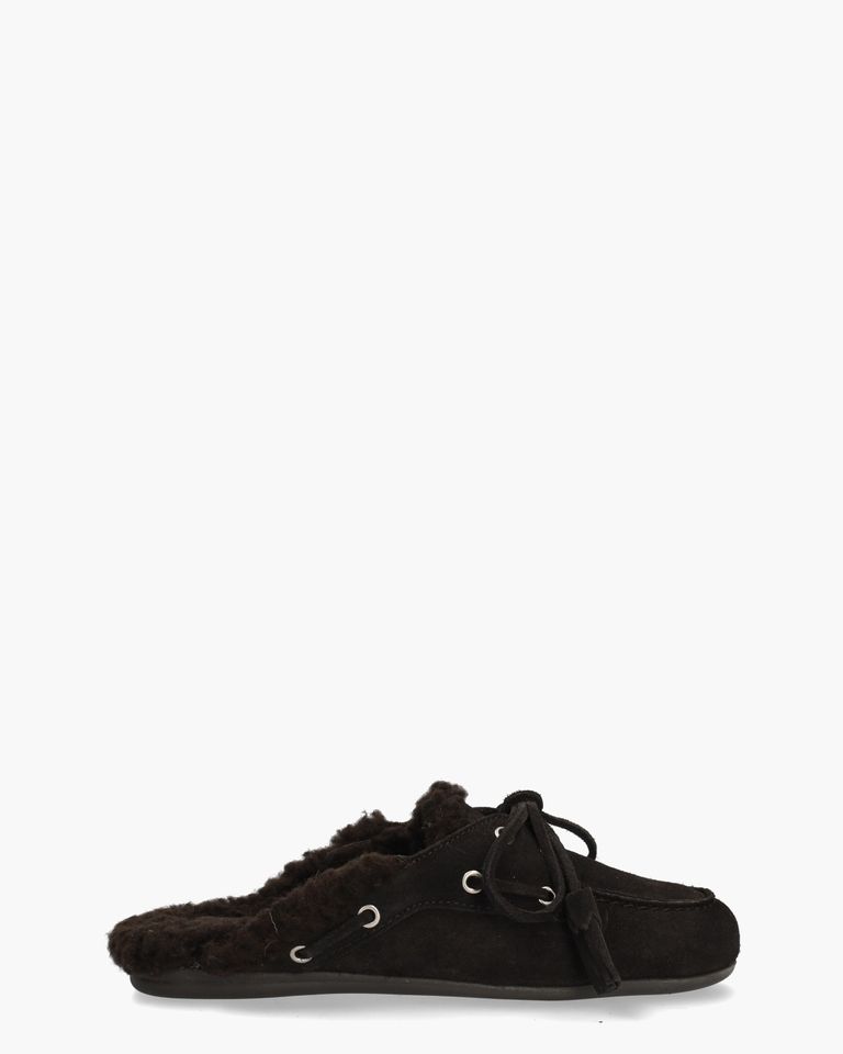 Boat Loafer Mule Fur Donkerbruin Damesslippers