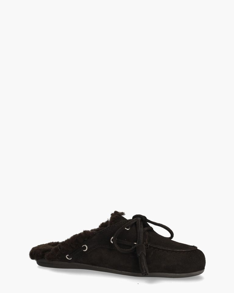 Boat Loafer Mule Fur Donkerbruin Damesslippers