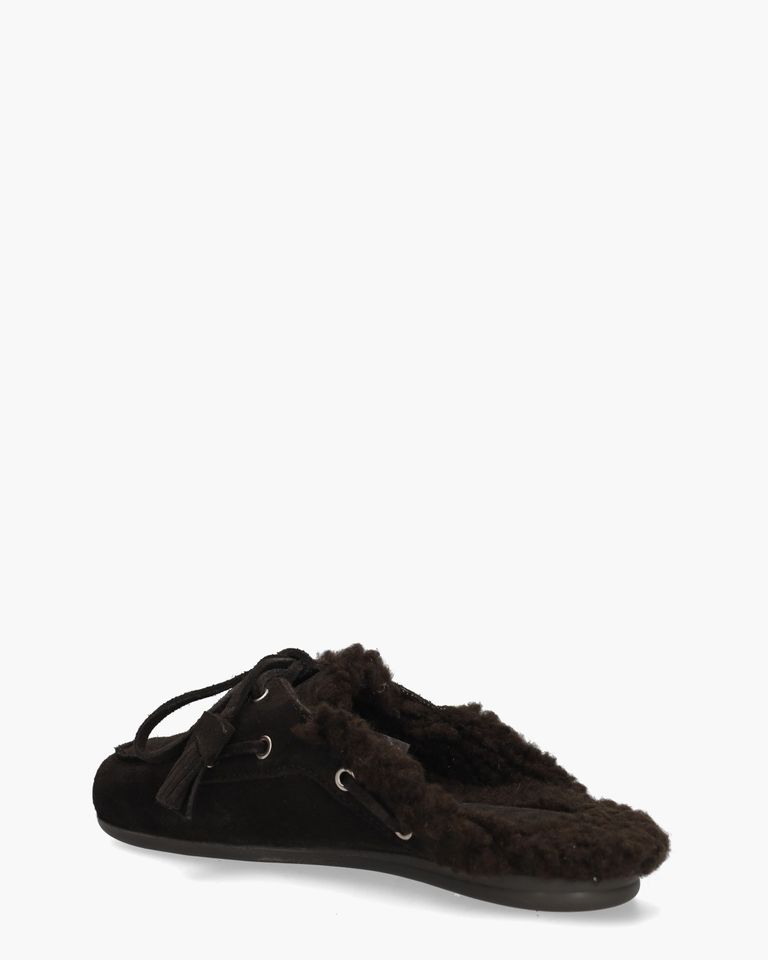 Boat Loafer Mule Fur Donkerbruin Damesslippers