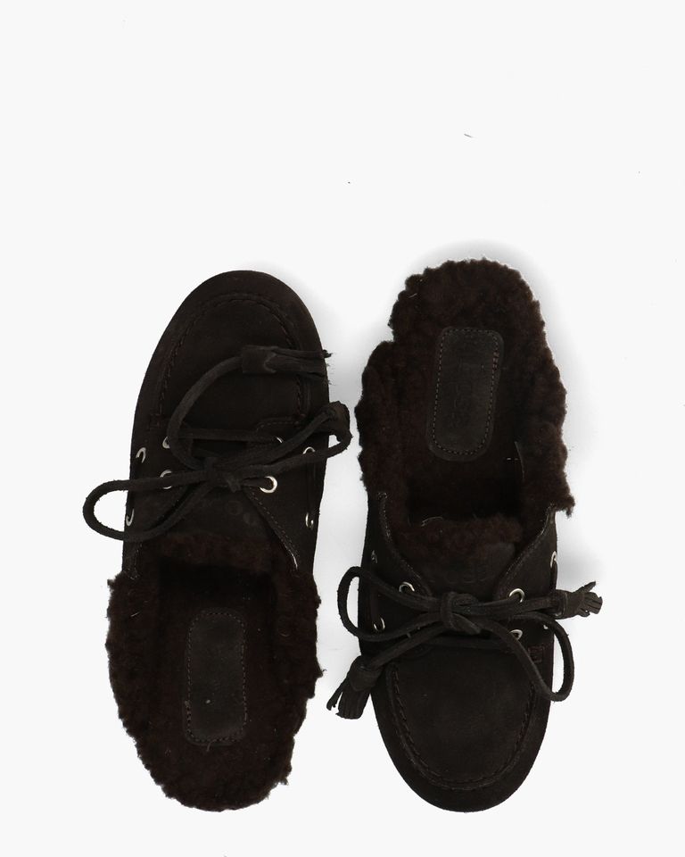Boat Loafer Mule Fur Donkerbruin Damesslippers