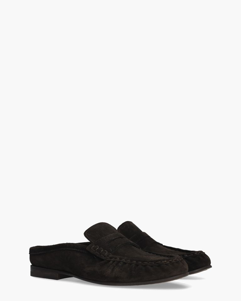 Penny Loafer Wrinkle Mule Donkerbruin Damesslippers