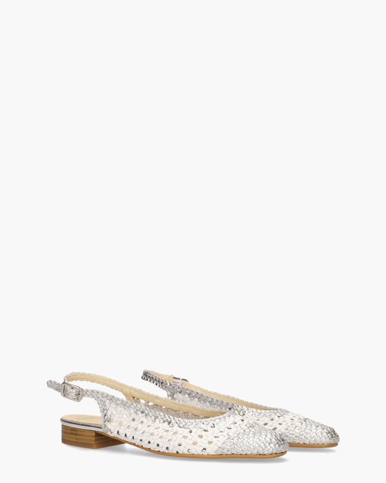 17040 Wit/Zilver Dames Slingbackloafers