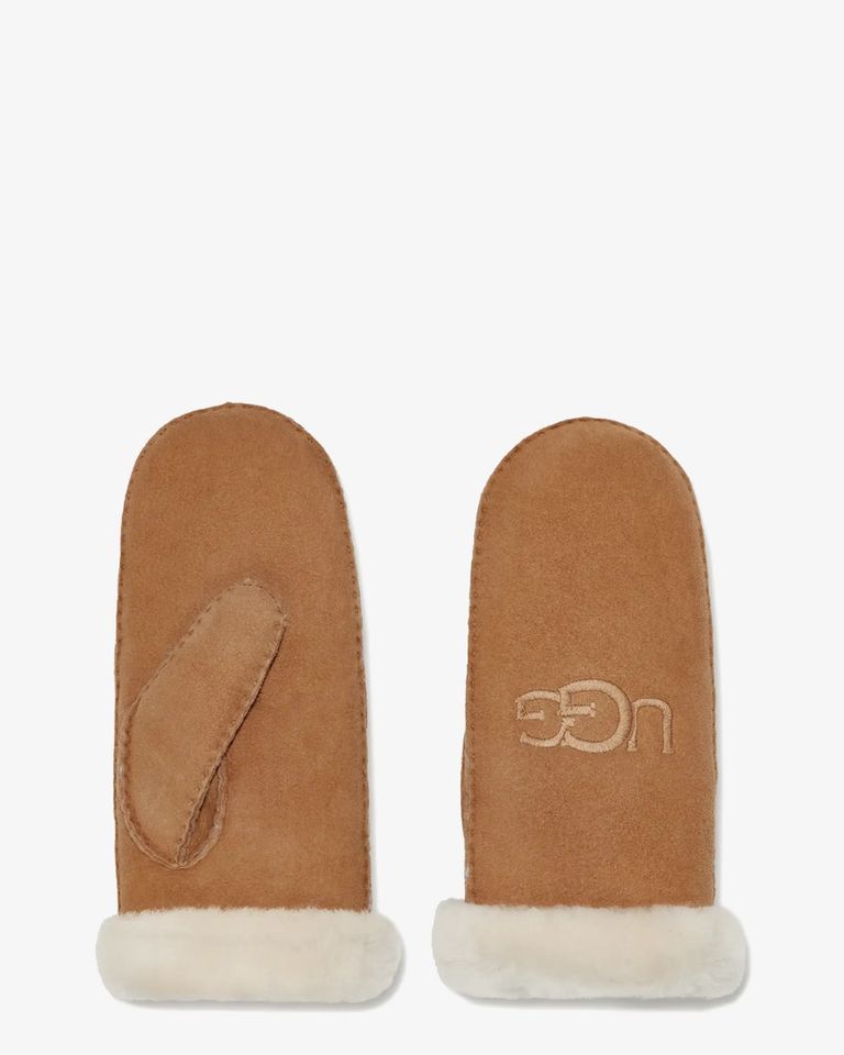 Sheepskin Embroider Mitten Chestnut Dameswanten