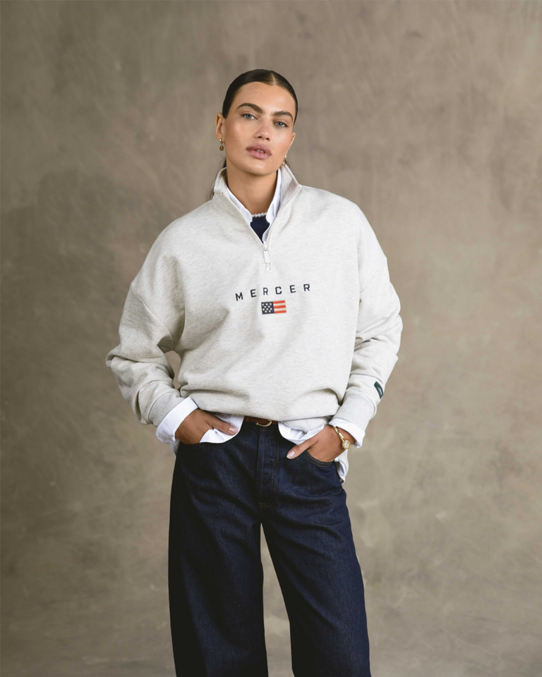 The Mercer Quarter Zip Lichtgrijs Sweater