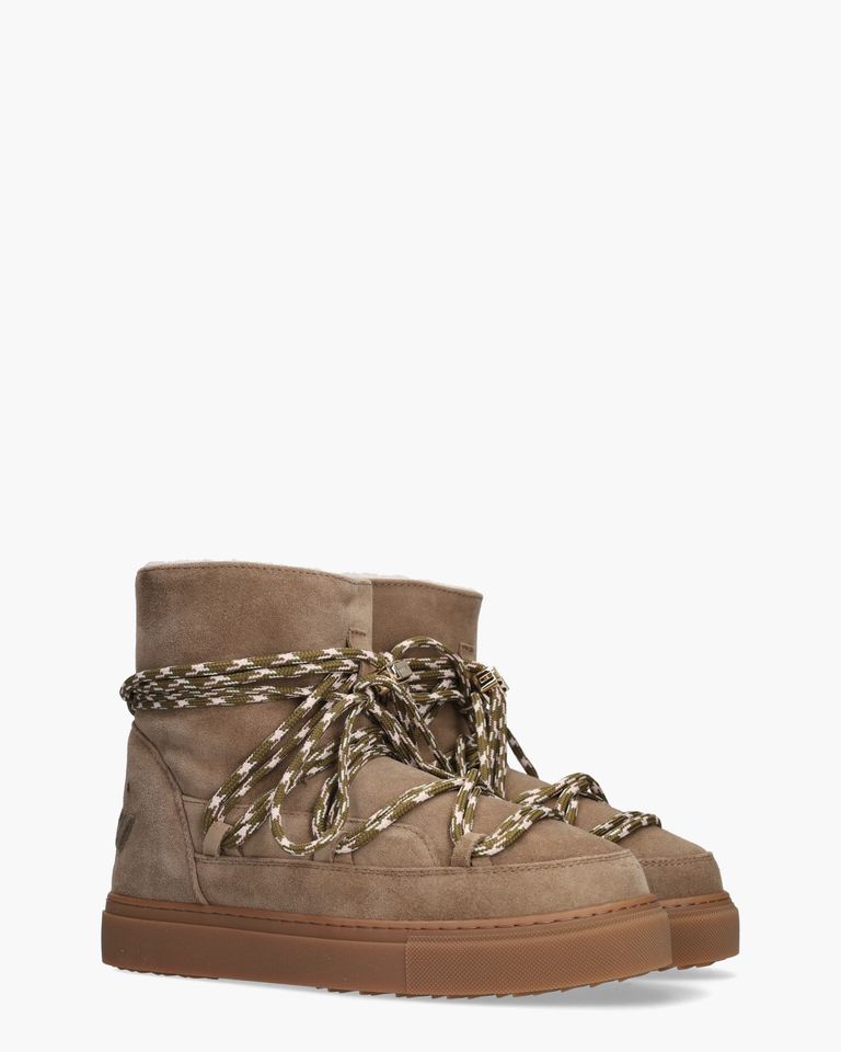 Suede Double Tie Taupe Dames Veterboots