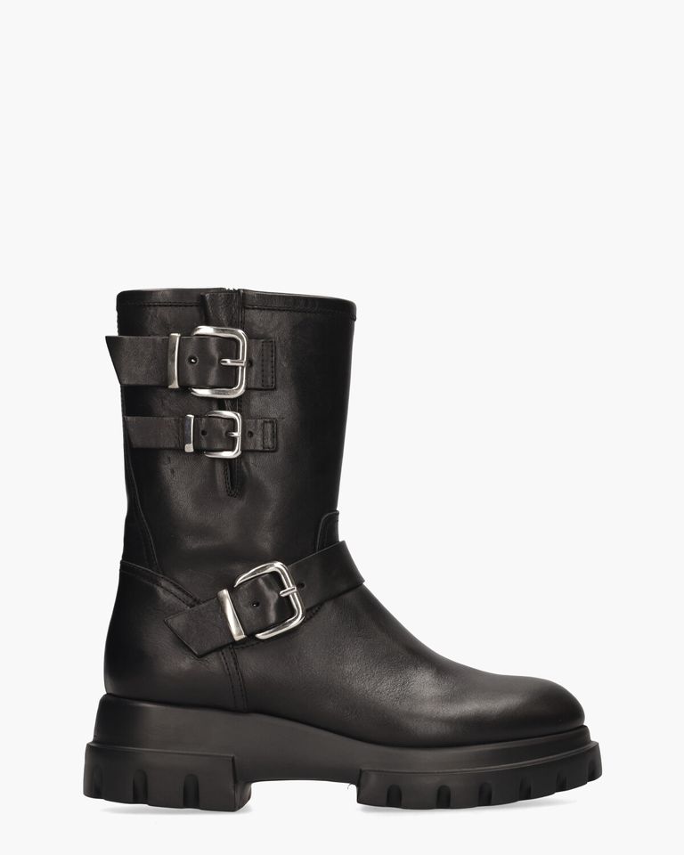 Chunky Biker Zwart Dames Enkellaarsjes