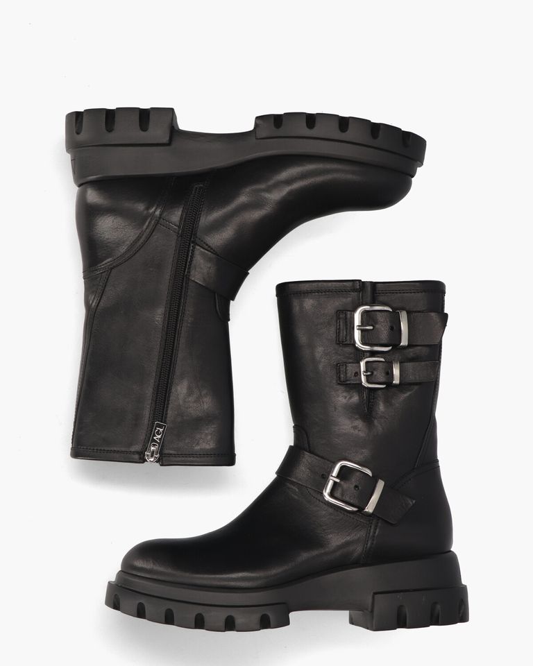 Chunky Biker Zwart Dames Enkellaarsjes