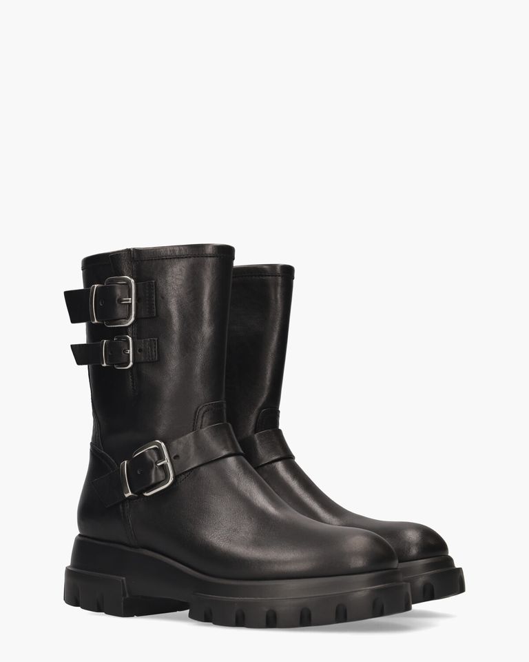 Chunky Biker Zwart Dames Enkellaarsjes