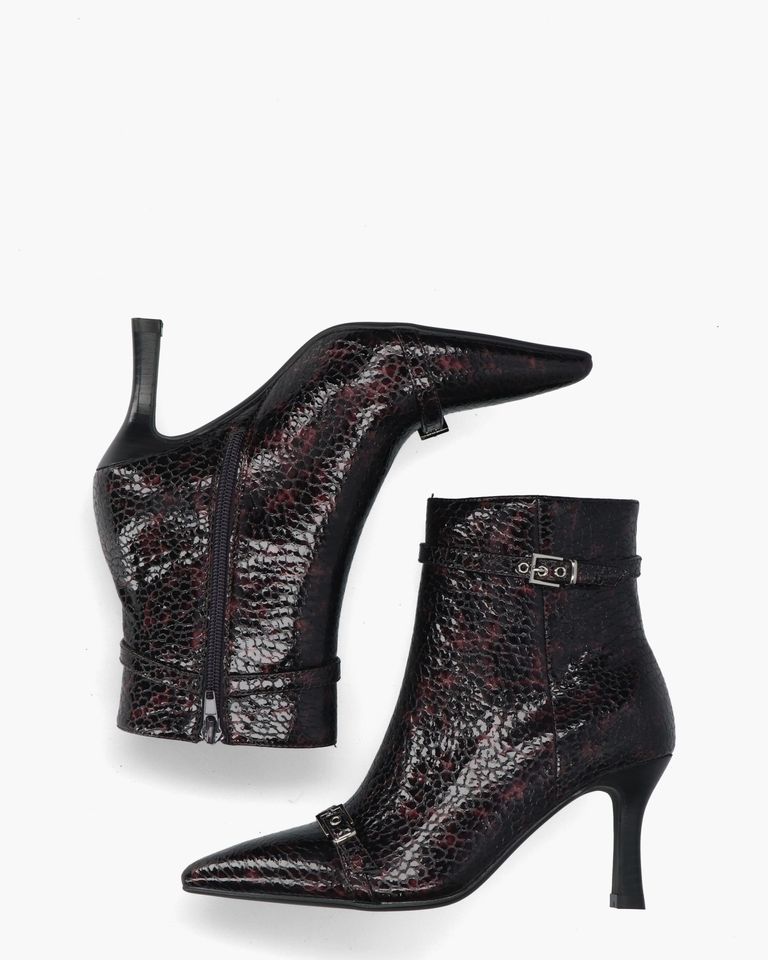 Bibiana Zwart/Bordeauxrood Dames Enkelboots