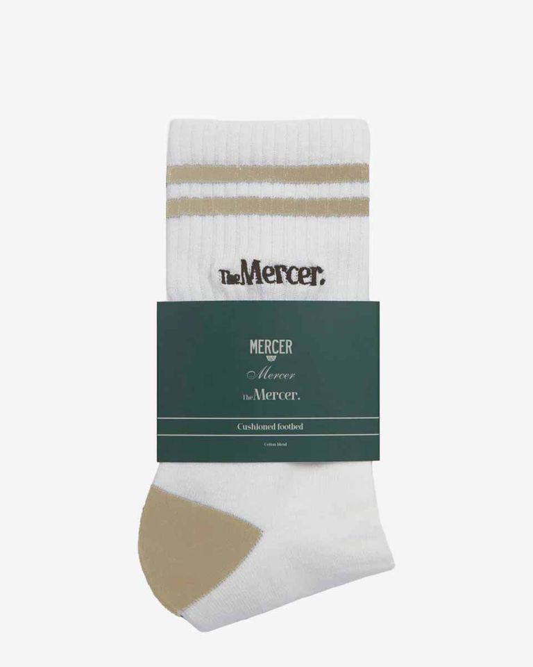 The Mercer Socks Stripe Wit/Lichtbruin Sokken